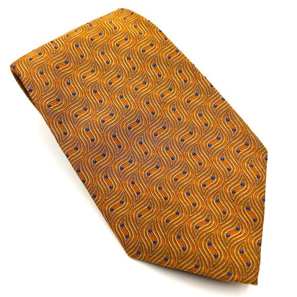 Foulard Warm Yellow and Blue - Men's Tie - Handsewn Silk Tie 56" Long - Picture 1 of 4